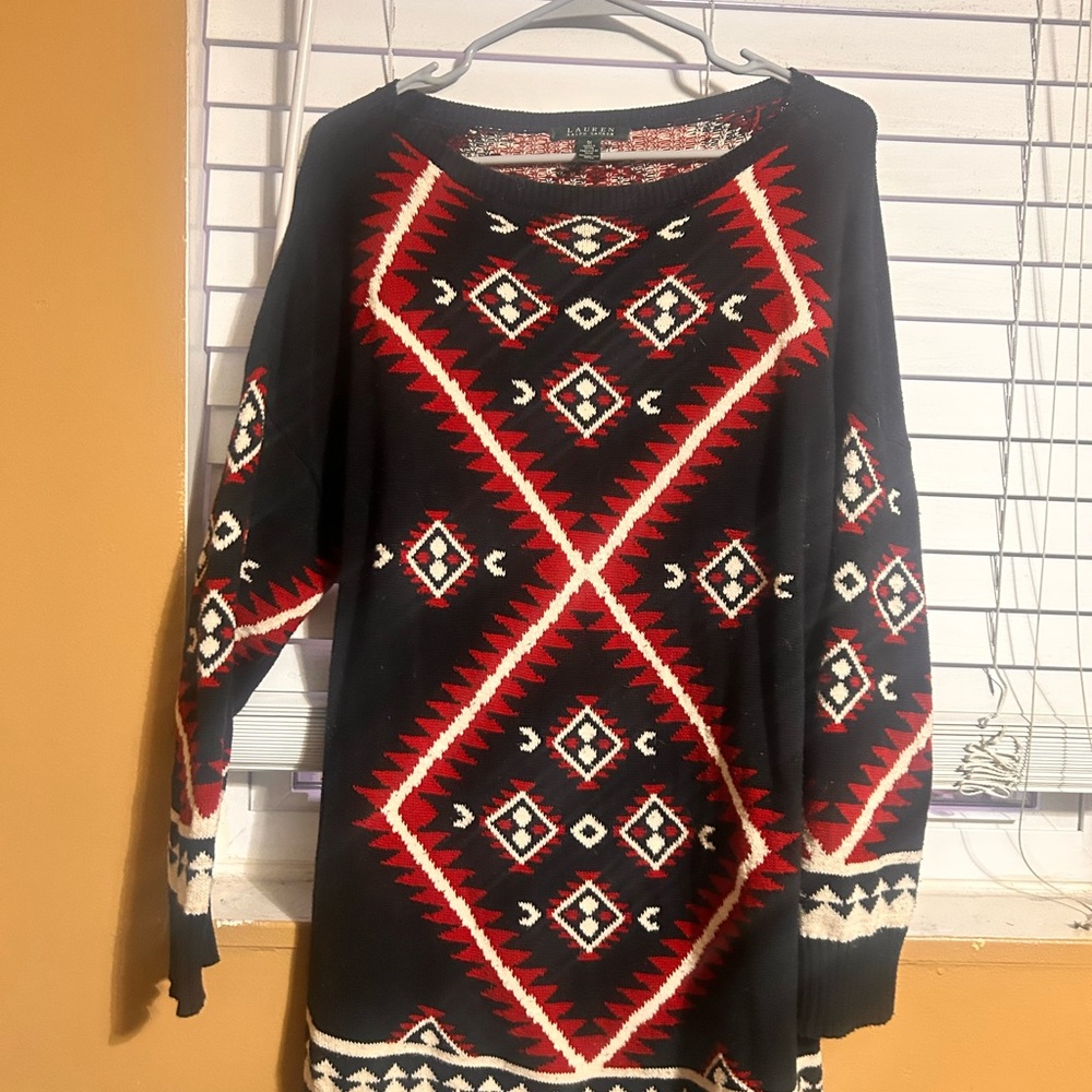Lapis Black and Red Geometric Sweater